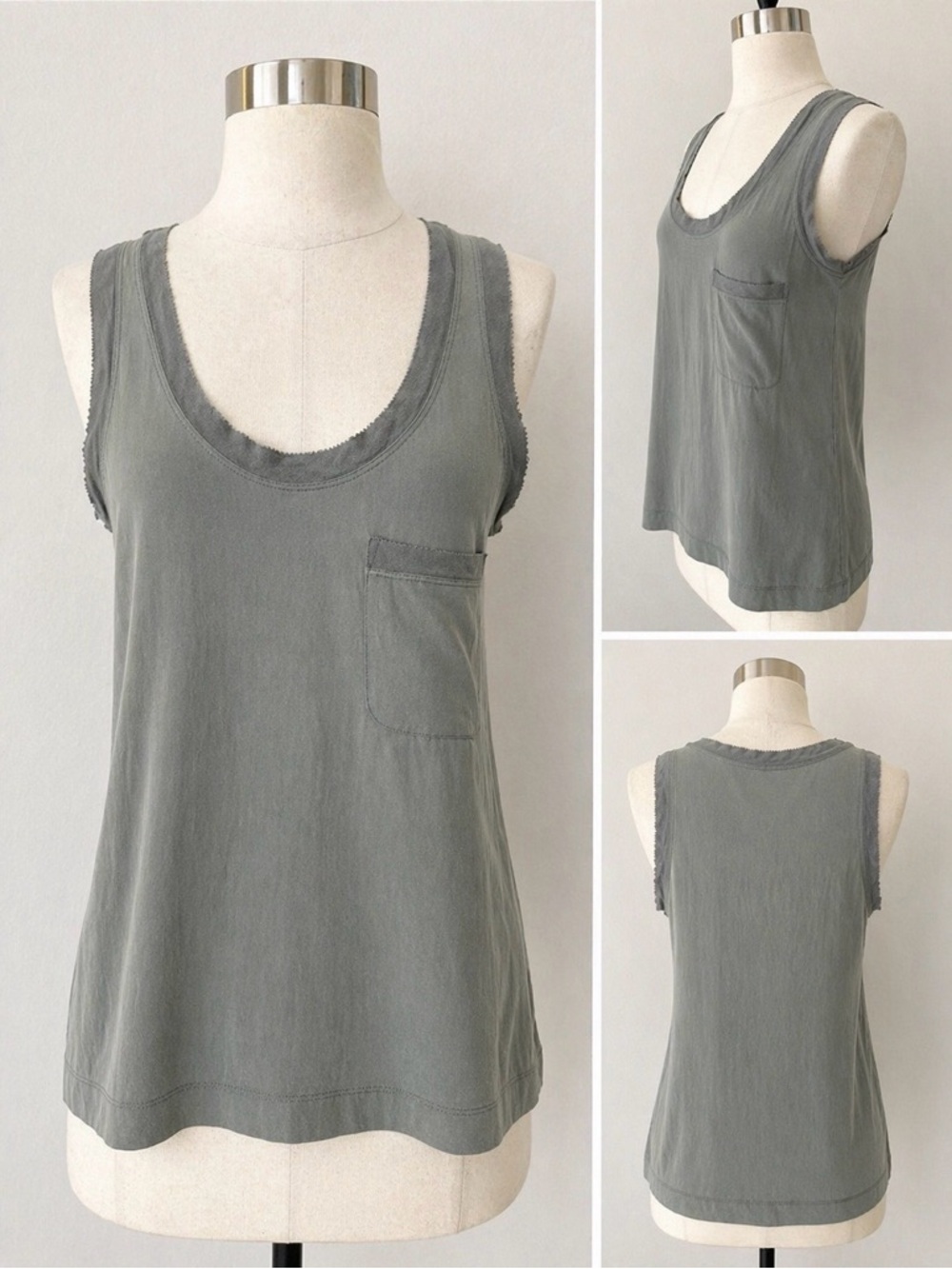 Theory Calista Silk Tank Top Sage Gray Sleeveless Petite Minimalist